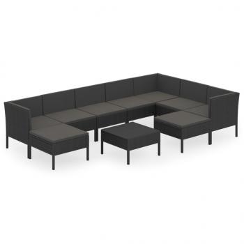 10-tlg. Garten-Lounge-Set mit Auflagen Poly Rattan Schwarz