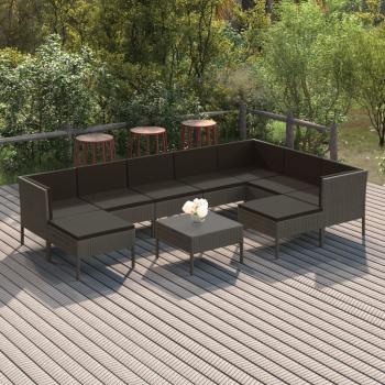 ARDEBO.de - 10-tlg. Garten-Lounge-Set mit Auflagen Poly Rattan Grau