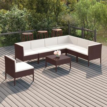 ARDEBO.de - 8-tlg. Garten-Lounge-Set mit Auflagen Poly Rattan Braun