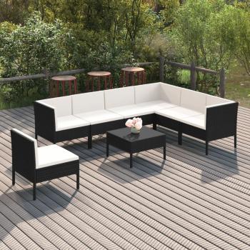 ARDEBO.de - 8-tlg. Garten-Lounge-Set mit Auflagen Poly Rattan Schwarz