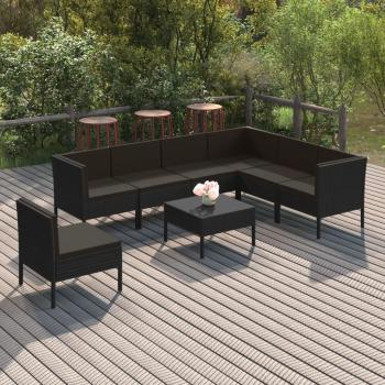 ARDEBO.de - 8-tlg. Garten-Lounge-Set mit Auflagen Poly Rattan Schwarz