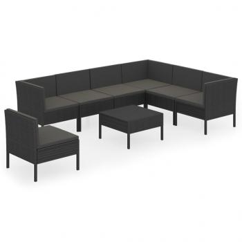 8-tlg. Garten-Lounge-Set mit Auflagen Poly Rattan Schwarz