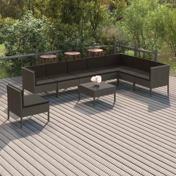 ARDEBO.de - 9-tlg. Garten-Lounge-Set mit Auflagen Poly Rattan Grau