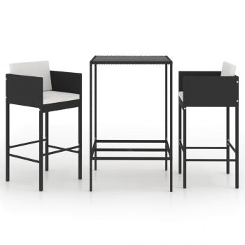 3-tlg. Gartenbar-Set mit Kissen Poly Rattan Schwarz