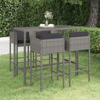 ARDEBO.de - 5-tlg. Gartenbar-Set mit Kissen Poly Rattan Grau