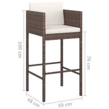 7-tlg. Gartenbar-Set mit Kissen Poly Rattan Braun