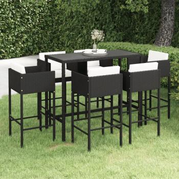 ARDEBO.de - 7-tlg. Gartenbar-Set mit Kissen Poly Rattan Schwarz