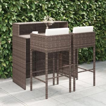 ARDEBO.de - 3-tlg. Gartenbar-Set mit Kissen Poly Rattan Braun