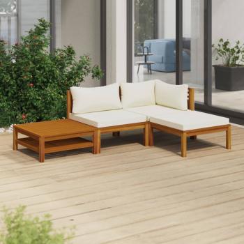 ARDEBO.de - 4-tlg. Garten-Lounge-Set mit Creme Kissen Massivholz Akazie