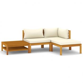 4-tlg. Garten-Lounge-Set mit Creme Kissen Massivholz Akazie