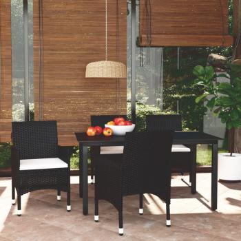 ARDEBO.de - 5-tlg. Garten-Essgruppe mit Kissen Poly Rattan Schwarz