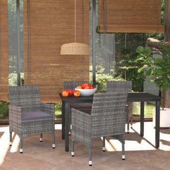 ARDEBO.de - 5-tlg. Garten-Essgruppe mit Kissen Poly Rattan Grau