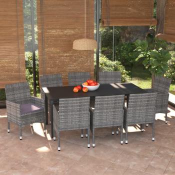 ARDEBO.de - 9-tlg. Garten-Essgruppe mit Kissen Poly Rattan Grau