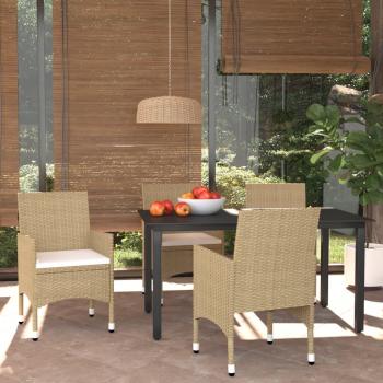 ARDEBO.de - 5-tlg. Garten-Essgruppe mit Kissen Poly Rattan Beige