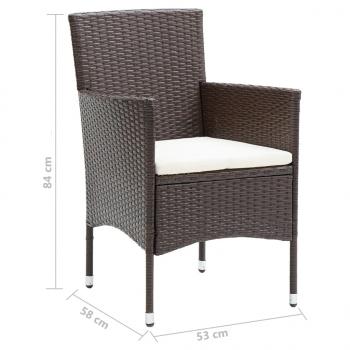 3-tlg. Garten-Essgruppe mit Kissen Poly Rattan Braun