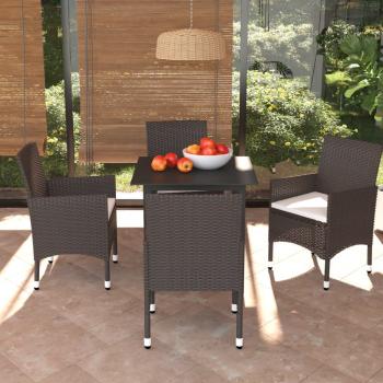 ARDEBO.de - 5-tlg. Garten-Essgruppe mit Kissen Poly Rattan Braun