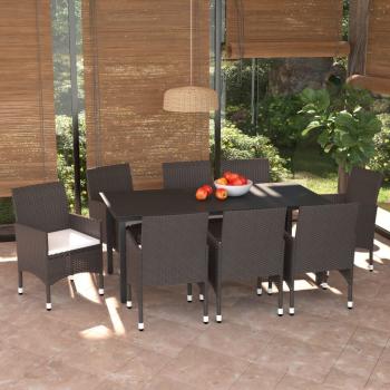 ARDEBO.de - 9-tlg. Garten-Essgruppe mit Kissen Poly Rattan Braun