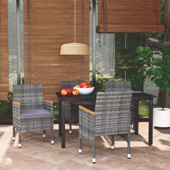 ARDEBO.de - 5-tlg. Garten-Essgruppe mit Kissen Poly Rattan Grau