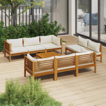 ARDEBO.de - 9-tlg. Garten-Lounge-Set mit Creme Kissen Massivholz Akazie