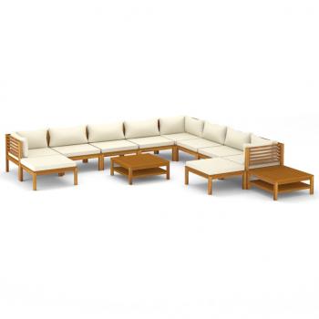 12-tlg. Garten-Lounge-Set mit Creme Kissen Massivholz Akazie