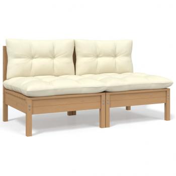 ARDEBO.de - Gartensofa 2-Sitzer mit Creme Kissen Massivholz Kiefer