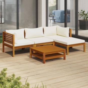 ARDEBO.de - 5-tlg. Garten-Lounge-Set mit Creme Kissen Massivholz Akazie