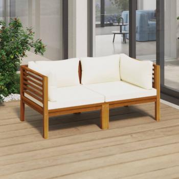 ARDEBO.de - 2-Sitzer-Gartensofa mit Creme Kissen Massivholz Akazie