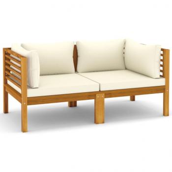 2-Sitzer-Gartensofa mit Creme Kissen Massivholz Akazie