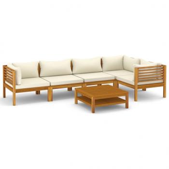 6-tlg. Garten-Lounge-Set mit Creme Kissen Massivholz Akazie