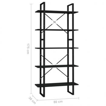 Bücherregal 5 Fächer Schwarz 80x30x175 cm Holzwerkstoff