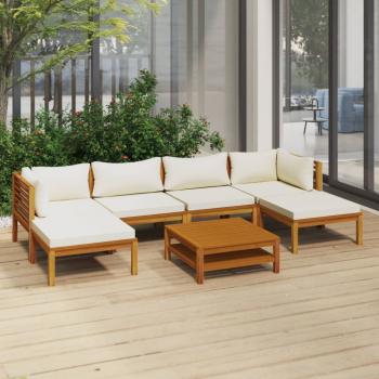 ARDEBO.de - 7-tlg. Garten-Lounge-Set mit Creme Kissen Massivholz Akazie