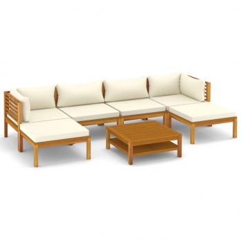 7-tlg. Garten-Lounge-Set mit Creme Kissen Massivholz Akazie