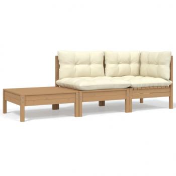 ARDEBO.de - 3-tlg. Garten-Lounge-Set mit Creme Kissen Massivholz Kiefer