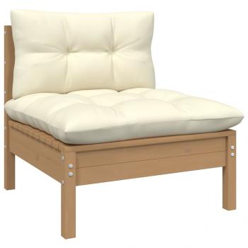 3-tlg. Garten-Lounge-Set mit Creme Kissen Massivholz Kiefer