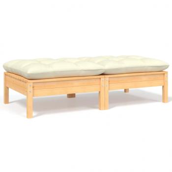 ARDEBO.de - Gartensofa 2-Sitzer mit Kissen in Creme Massivholz Kiefer