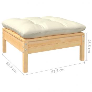 3-tlg. Garten-Lounge-Set mit Kissen in Creme Massivholz Kiefer