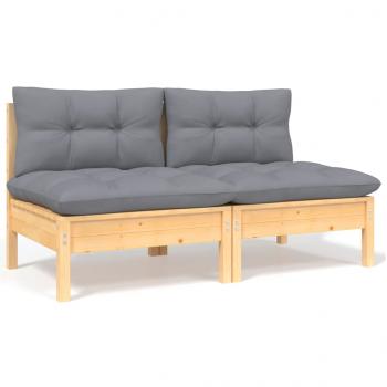 ARDEBO.de - 2-Sitzer-Gartensofa mit Grauen Kissen Massivholz Kiefer