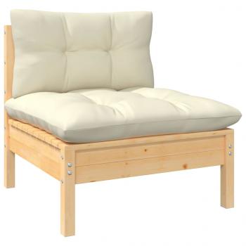 ARDEBO.de - Garten-Mittelsofa mit Kissen in Creme Massivholz Kiefer