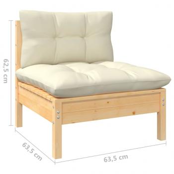 Garten-Mittelsofa mit Kissen in Creme Massivholz Kiefer