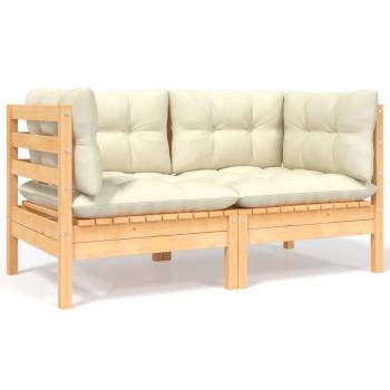 ARDEBO.de - Gartensofa 2-Sitzer mit Kissen in Creme Massivholz Kiefer