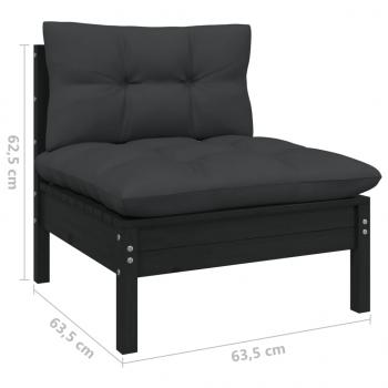 Garten-Mittelsofa mit Kissen Schwarz Massivholz Kiefer