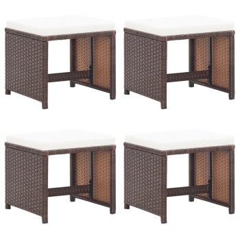 ARDEBO.de - Gartenhocker 4 Stk. mit Kissen Poly Rattan Braun