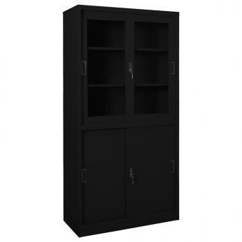 ARDEBO.de - Büroschrank mit Schiebetür Schwarz 90x40x180 cm Stahl 