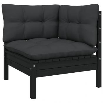 2-Sitzer-Gartensofa mit Kissen Schwarz Massivholz Kiefer 