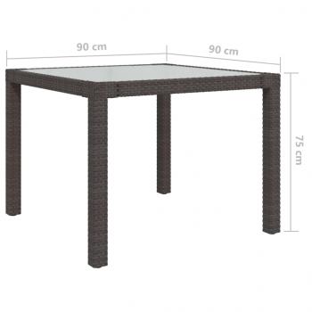 Gartentisch 90x90x75 cm Gehärtetes Glas Poly Rattan Braun   