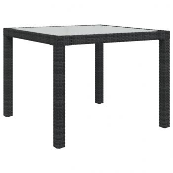 Gartentisch 90x90x75 cm Gehärtetes Glas Poly Rattan Schwarz 