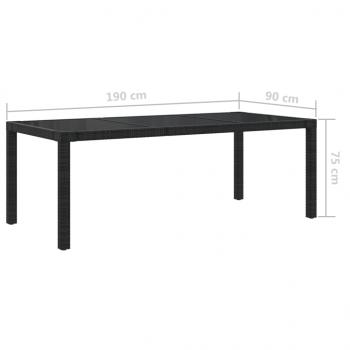 Gartentisch Schwarz 190x90x75 cm Gehärtetes Glas Poly Rattan