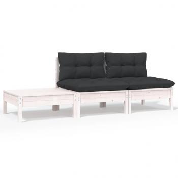 ARDEBO.de - 3-tlg. Garten-Lounge-Set mit Kissen Weiß Kiefer Massivholz