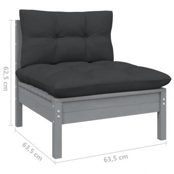 3-tlg. Garten-Lounge-Set mit Kissen Grau Kiefer Massivholz