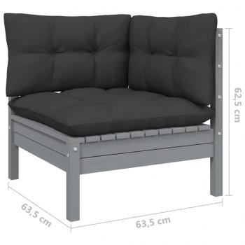 3-tlg. Garten-Lounge-Set mit Kissen in Grau Kiefer Massivholz